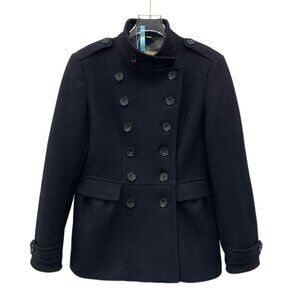 Burberry Black Wool Double-Breasted Long-Sleeved Coat Size 42 With Button Detail